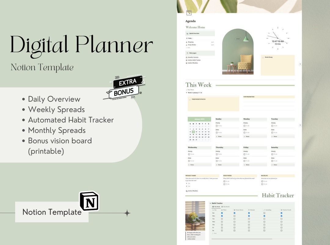 2023 Digital Planner, Notion Template, Notion Planner, Notion Editable
