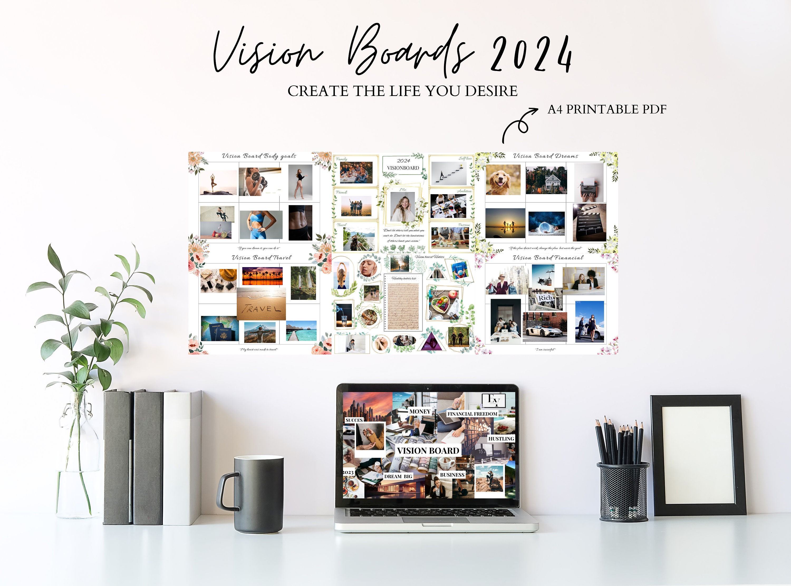 Editable 2024-2025 Vision Board Planner Gráfico por Shumaya · Creative  Fabrica