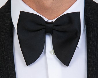 Black Men's Bow Tie, Formal Tuxedo Suit Bowtie, Adjustable Neck, Pre-Tied Wedding, Graduations, Work Events Oversize BowTie,Self Tie