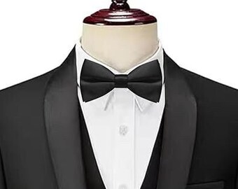 Black Men's Bow Tie, Formal Tuxedo Suit Bowtie, Adjustable Neck, Pre-Tied Wedding, Graduations, Work Events,Wedding Bow Tie, Self Tie,