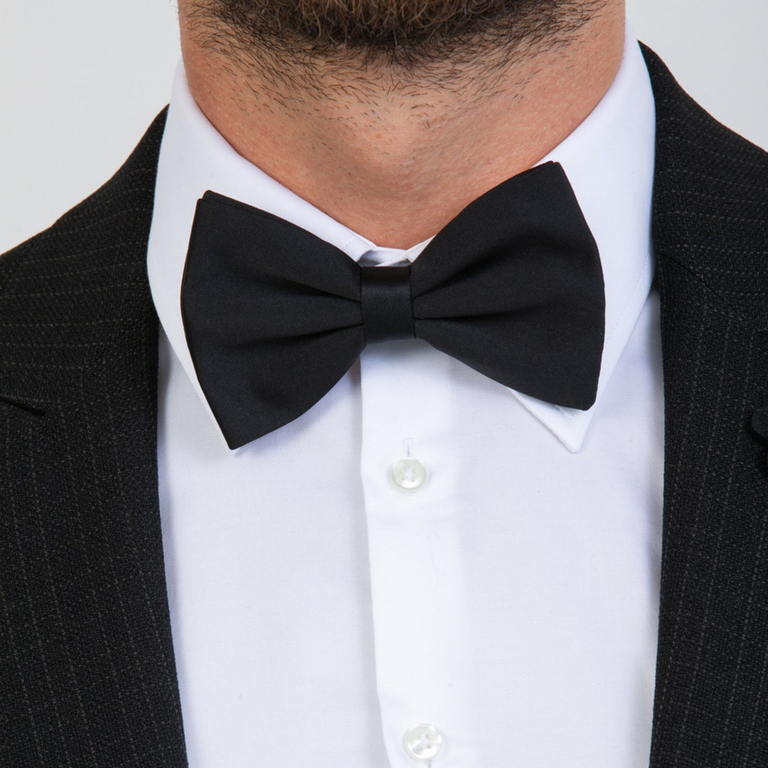 Black Men's Bow Tie, Formal Tuxedo Suit Bowtie, Adjustable Neck, Pre ...