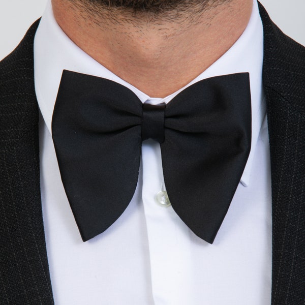 Black Men's Bow Tie, Formal Tuxedo Suit Bowtie, Adjustable Neck, Pre-Tied Wedding, Graduations, Work Events Oversize BowTie, Tom Ford BowTie