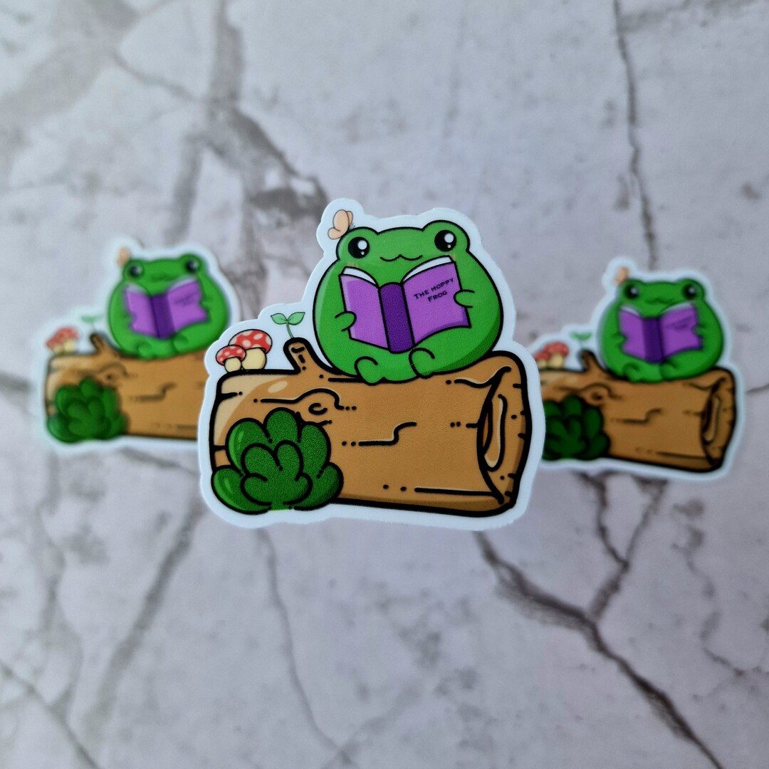 Kawaii Frog Vinyl Stickers, Reading Frog Stickers, Deco Sticker, Kawaii