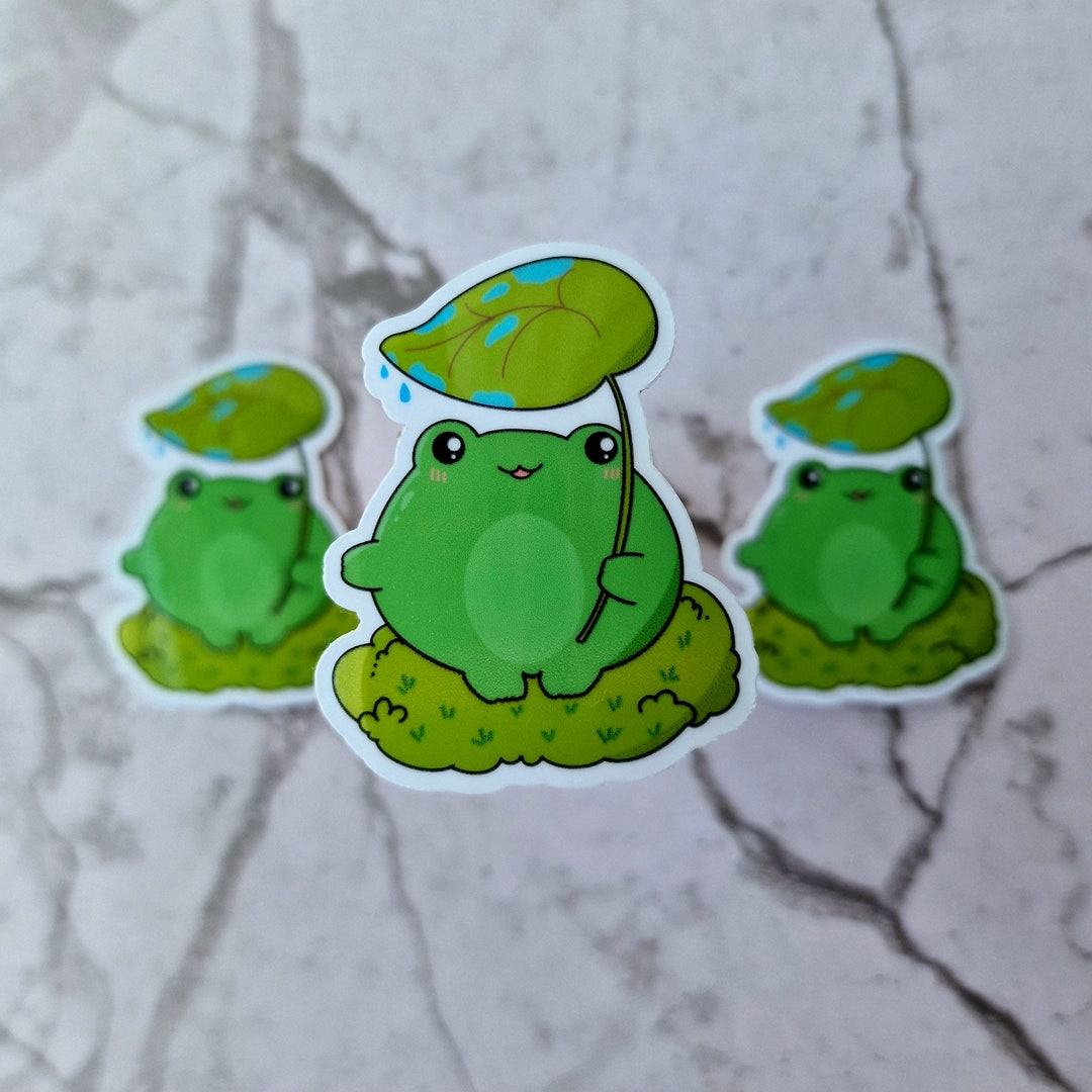 Kawaii Frog Vinyl Stickers, Frog With Leaf Stickers, Deco Sticker ...