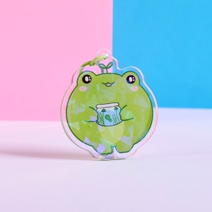 Chaveiro de acrílico sapo, chaveiro holográfico sapo, chaveiro sapo kawaii, chaveiro sapo, acessórios fofos sapo, pingente de bolsa sapo, pingente com zíper