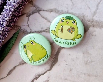 Kawaii frog button pin, artist badge pin, frogetful button pin, funny frog pin, froggy button pin, kawaii  badge pin, communication pin