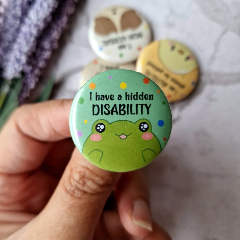 Disability button pin, awareness button pin, animal disability badge, communication badge, cute button pin, rainbow button pin, kawaii pin image 5