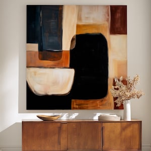 Abstract Wall Art, Black Cream Terracotta Modern Shapes, Contemporary Art Print for Living Room, Large Minimalist Wall Art Prints