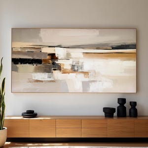 Large Geometric Landscape in Earth Tones,Neutral Wall Art Canvas,Textured Beige and Brown Decor,Modern Abstract Painting