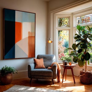 Abstract Landscape Gradient Canvas Wall Art, Pastel Peach and Deep Blue for Modern Home Decor, Large Minimalist Statement Piece