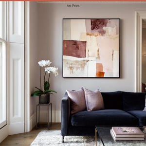 Geometric Blush Pink Abstract Canvas Art,Large Wall Decor,Modern Expressionism,Neutral Tones Statement Piece for Living Room