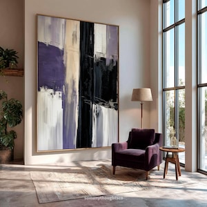 Arte mural abstracto en tonos morado y negro, impresión acrílica para sala de estar y dormitorio, estilo hogareño moderno, impresiones artísticas para pared.