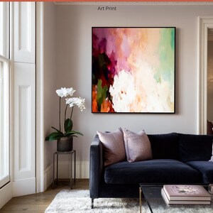 Colorful Dreamy Floral Abstract Artwork,Large Canvas Wall Art,Pink and Green Clouds,Vibrant Pastel Painting,Modern Home Decor