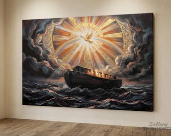 Noah's Ark on Dramatic Sacred Giclee Print, Dramatic Painting, Living Room Wall Decor, Housewarming Gift