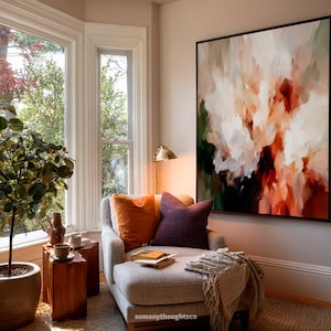 Abstract Wall Art, Peach White Burgundy Modern Painting Art Print, Living Room Wall Decor, Contemporary Home Wall Art Prints