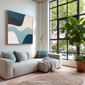 Teal Blue Abstract Painting, Handmade Canvas Art, Original Acrylic Artwork, for Bedroom, Modern Home Style, Large Wall Art