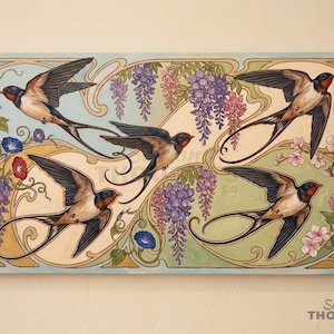 Red Barn Swallows Swooping Flight Canvas Painting, Sacred Fine Art Painting, Home Wall Art