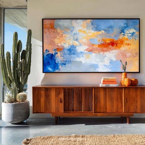 Large Abstract Canvas Art, Vibrant Orange Red Statement Piece, Modern Home Decor, Colorful Artwork for Living Room, Textured Warm Tones