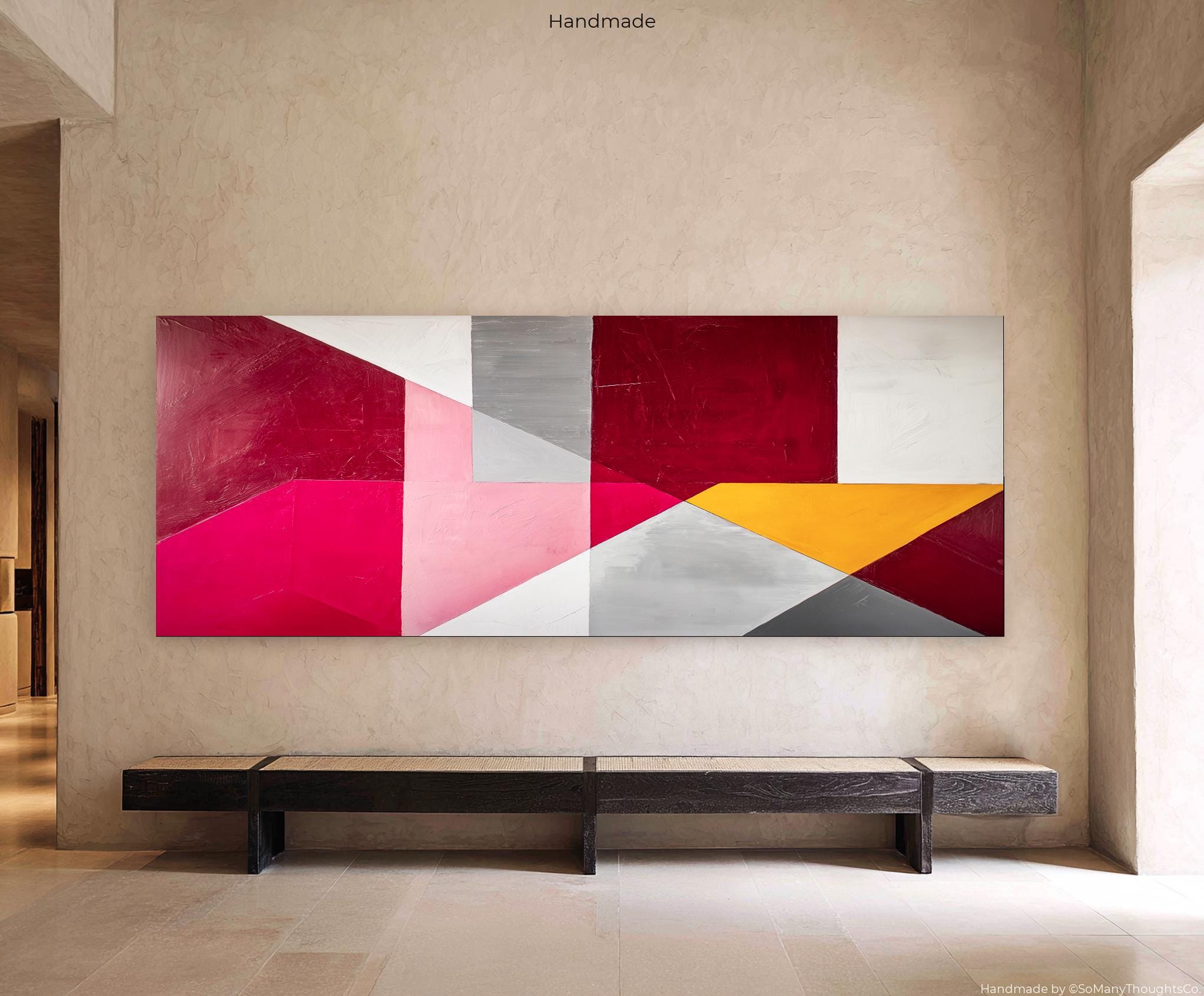 Red Geometric Shapes Abstract Wall Art, Colorful Modern Geometric Art ...