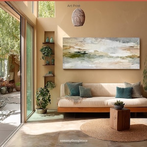 Large Canvas Wall Art Painting,Textured Abstract Landscape in Beige & Olive,Neutral Tones,Statement Piece for Modern Home Decor
