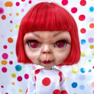 Custom Blythe Doll OOAK | Mini Yayoi Kusama Inspired | Original Takara Base | Hand-Sculpted Art Doll | Collectible Gift by Bad Sid Toys.
