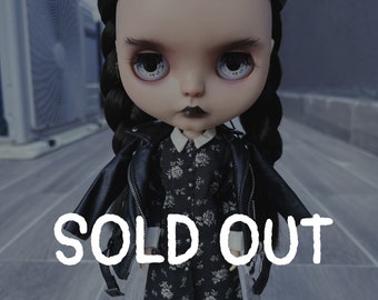 Sold! BAD S!D Wednesday custom Blythe doll.  Classic Wednesday Edition with extra accessories.
