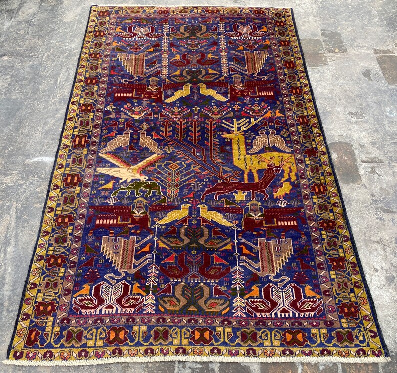 Collectors Piece Antique Low Piles, Animal Hunting Art Pictorial Rug