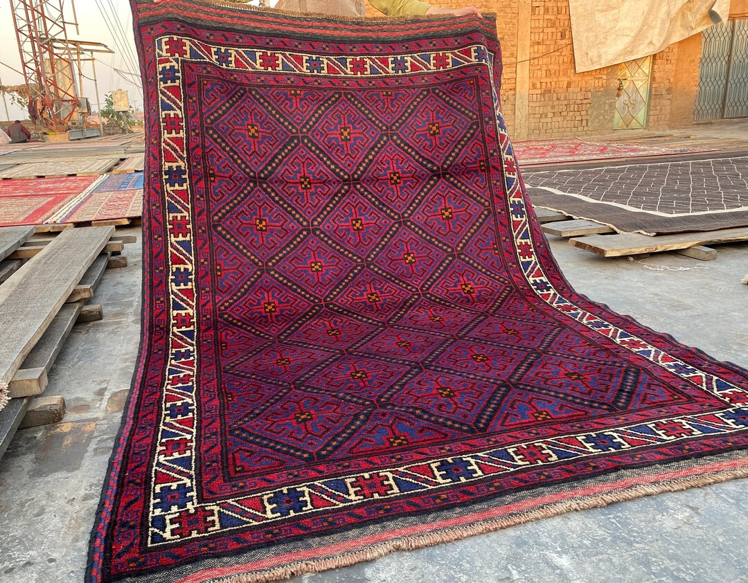 High Piles Vintage Rug/5x7.2 Ft/afghan Baluch Tribal Oriental Rug/hand
