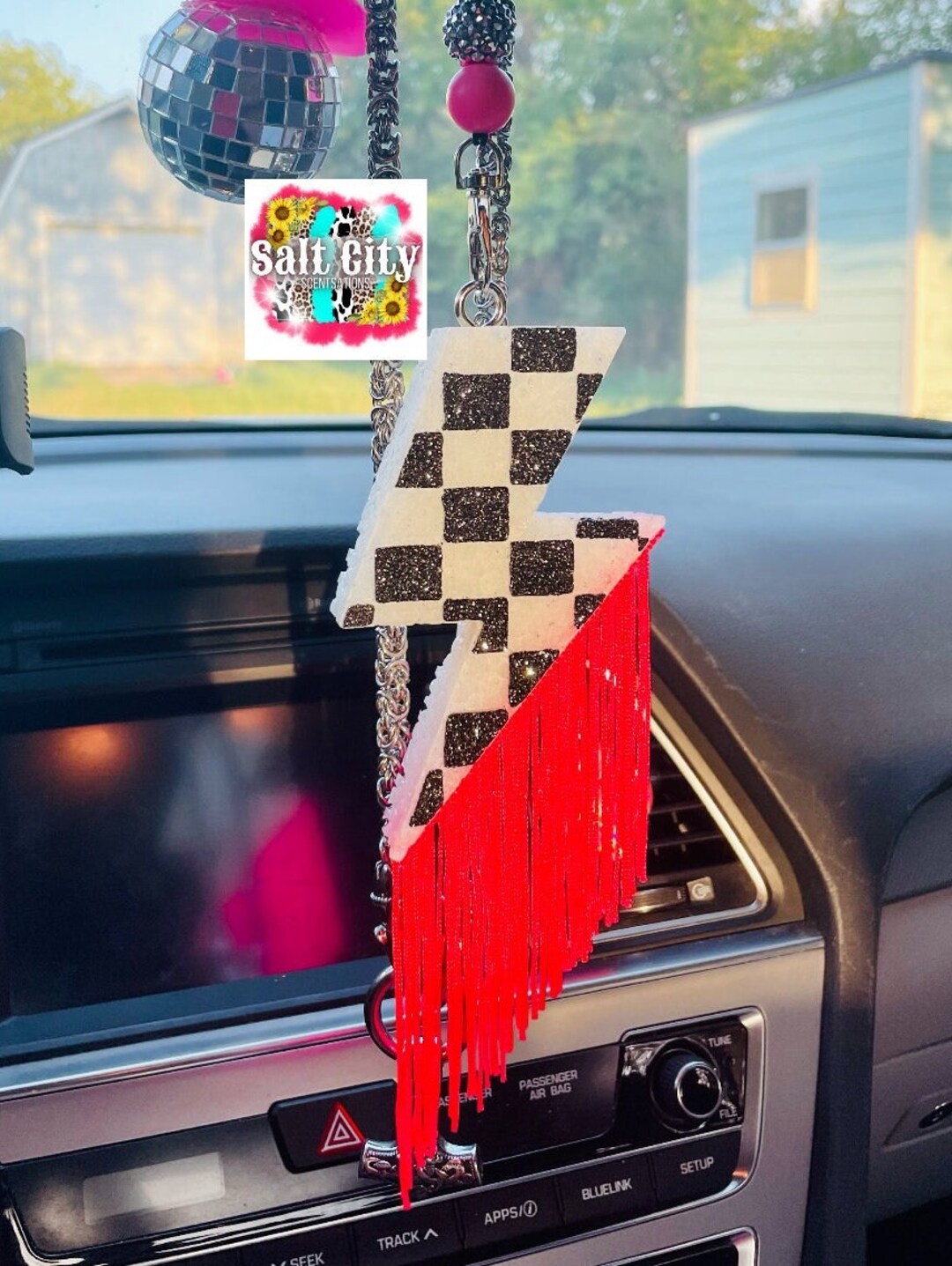 Checkered Car Freshie Lightning Bolt Etsy