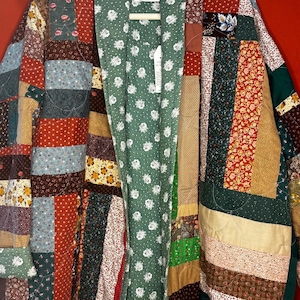 Olive - Vintage Quilt Coat  Handmade Upcycled Jacket | Earth Tone Floral Patchwork Quilt | One of a Kind Artisan-Made Textile Art size M–XL