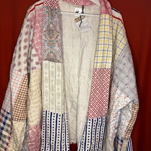 Frankie | Vintage 1930s Shirting Scrap Quilt Coat | Soft, Well-Loved Patchwork, Hand Quilted (Size M-XXL)