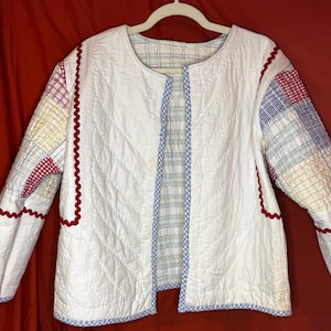 Tillie- Vintage Quilt Coat | Handmade Upcycled Cropped Jacket | 1980s Plaid & Gingham Patchwork Quilt | One of a Kind Artisan-Made Textile