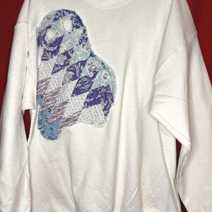 Quilt Patchwork Ghost Sweatshirt "Boo" | Handmade Upcycled Vintage Quilt Appliqué | Halloween Crewneck | One of a Kind size XL