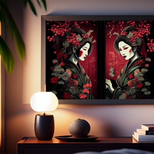 ORIENTALISCHE GEISHA KUNST Vintage Painting: A Stunning Retro Representation of Japanese Culture no.0003 Digital Download Bild 5