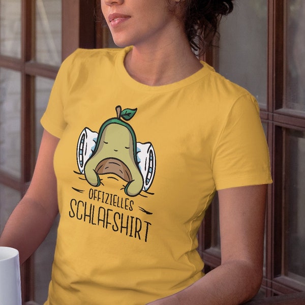 Damen Schlafanzug T-Shirt | Schlafende Avocado Figur mit "Offizielles Schlafshirt" Zitat | Geschenk für Avocadoliebhaberinnen