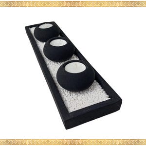 Midnight Black Large Rectangular Tray with Three Round Candle Holders - Enhances Your Chic Spaces