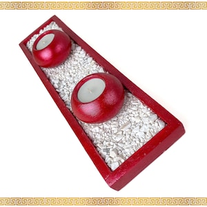 Ruby Red Large Rectangular Tray with Two Round Candle Holders - Ideal for Warm Gatherings