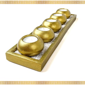 Roman Gold Large Rectangular Tray with Five Round Candle Holders - Perfect for Formal Settings
