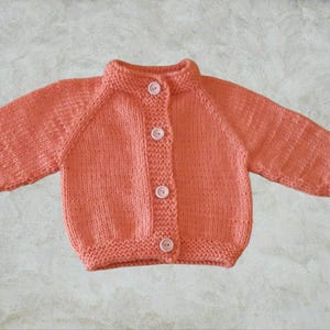 Hand-Knitted Wool Baby Cardigan: Soft Orange Sweater, Newborn to 12M
