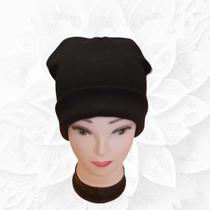 Handmade Reversible Black Beanie: Unisex Merino Wool Hat