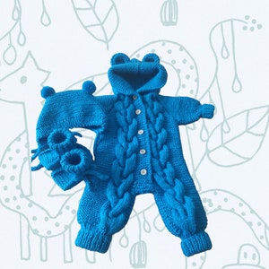 Hand-Knitted Baby Overalls with Hat & Booties: Newborn Knit Romper