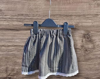 Handmade Boho Cotton Skirt: Girls' Folk Style with Lace Trim