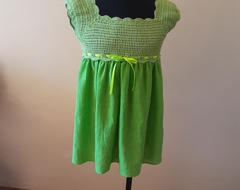 Katoenen jurkje baby katoenen jurkje gehaakte outfit zomerjurkje groen jurkje