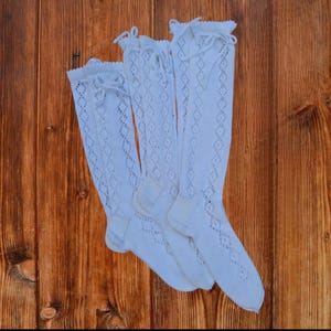 Boho Knit Lace Socks – White Knee High Cotton Boot Socks