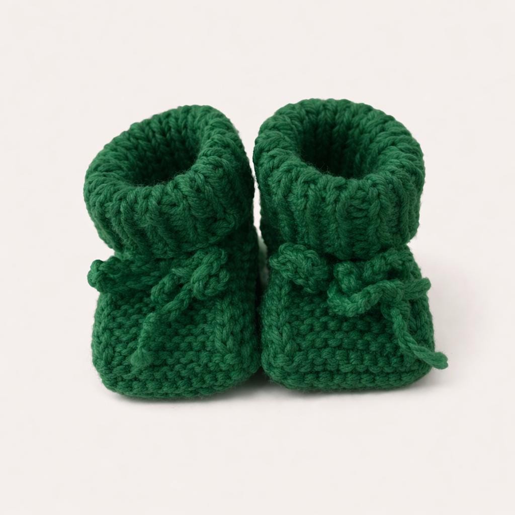 Green Hand Knitted Baby Booties, Baby Shoes 0-3 3-6 6-9 9-12 Months, Unisex Baby Gift