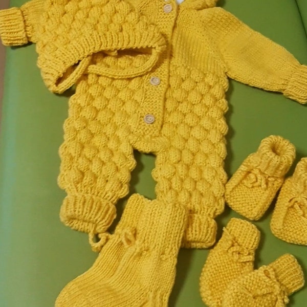 Ensemble vintage barboteuse en tricot pour bébé, salopette au crochet, vêtements pour bébé en tricot