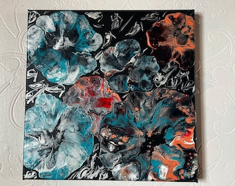 Flüssige, flüssige Acrylfarbe auf Leinwand.
