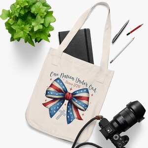July 4th Coquette Bow Tote Bag, Patriotic Tote Bag, Patriotic Coquette Independence Day Tote Bag, Canvas Tote