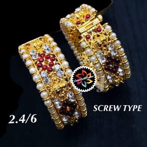 Screw Type bangle Bharatnatyam, Kuchipudi, Weddings | Classical Jewelry | Kempu Temple Indian jewelry Bangles | Bangle Sizes: 2.4