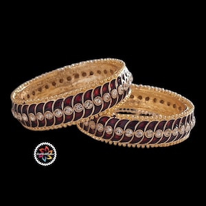 Bracciali del Tempio di Kempu – Gioielli per la danza Bharatanatyam Kuchipudi per matrimoni / Bracciale / Bracciale con rubino e pietra bianca